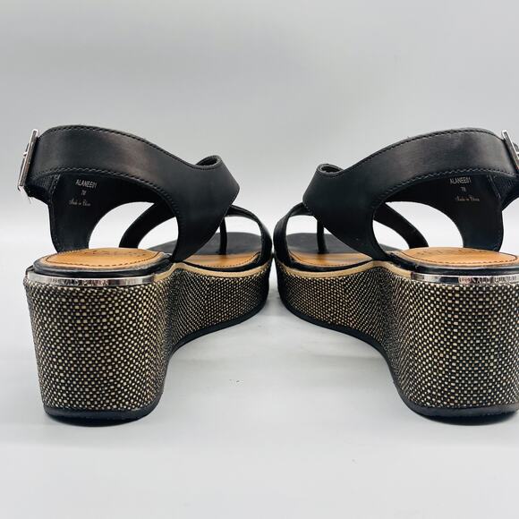 Donald J Pliner Sandals Womens 7 Black Leather Almee Slingback Wedge Platform - Picture 7 of 10